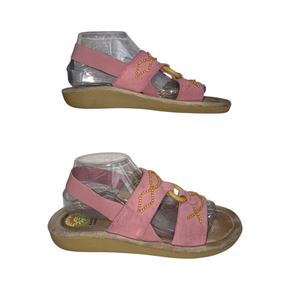 Earth Shoe Nile Pink Leather Beaded‎ Slingback Comfort Wedge Sandals Womens 10.5